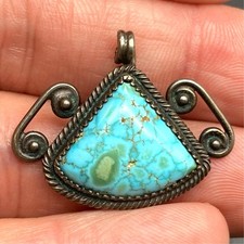 Petite Vintage Navajo Native Turquoise Silver Pendant picture