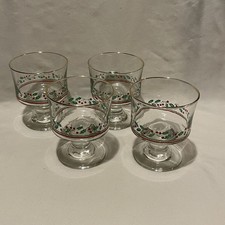 Vintage Set of 4 Arby's Christmas 1980s Short Dessert Glass Gold Rim Holly Berry picture