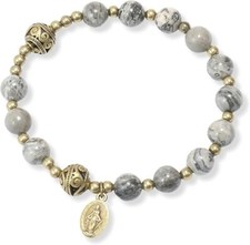 Map Stone Beads Rosary Bracelet  Catholic Miraculous Medal Wrist Jewelry picture