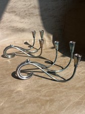 2 Vtg Mid Century Modern C. Christensen Silver Candelabra Wave Design Denmark picture