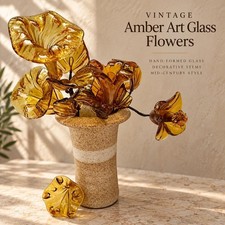 Vintage Amber Art Glass Flowers Wired Floral Stems 1960s 1970s Mid Century Decor picture