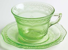 Federal Glass  Patrician Green Cup & Saucer Set 124573 picture