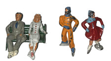 Vintage 5 Piece Barclay Metal Winter Skaters Bench Figurines picture