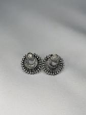 Oxidised Silver Sunburst Stud Earrings Tribal Boho Ethnic Small Post Jewelry picture