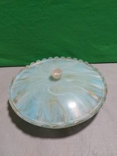 Vintage Twinco 334 Round Sectioned Trinket Box Marbled Blue Gold White Plastic picture