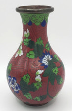 Chinese Japanese Cloisonne Vase with Flowers 4 Inch picture