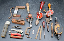 9Lbs Vtg Atq Hand Tools Drill Measure Wrench Carve Plane picture
