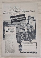 Vintage 1949 Harley Davidson Hydra Glide & Evinrude Outboard Motor Magazine Ad picture