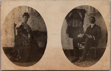 1905 RPPC Studio Portraits Couple Man Native American Headdress Phoenix AZ picture