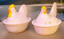 Hen & Rooster set Mother  Pearl White Decorated 5