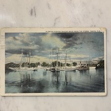 Vintage 1920s Tampa Florida Fishing Smacks Storm Harbor Postcard Posted see note picture