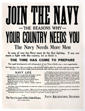 Original WWI US Recruiting Poster - Join the Navy picture