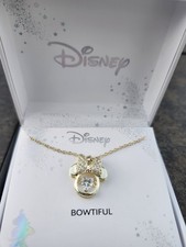 Disney Minnie Mouse Bowtiful Necklace Floating Crystal Heart~16+2”~Gold tone NIB picture