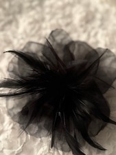 Feather Flower Brooch Pin Black picture