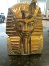 VINTAGE KING TUT BRASS BUST - 7LBS 6OZ - HEAVY - 9 1/2