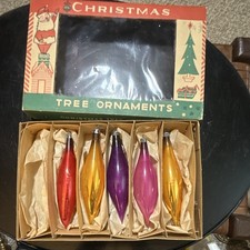 Vintage Glass Teardrop Christmas Tree Ornaments Set 5, rare purple & pink picture