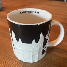 Starbucks AMSTERDAM Black And White City Scape Relief Mug NEW picture