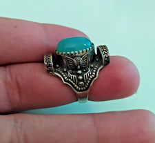 Ancient Victorian Sterling Silver Ring Engraved Vintage Aquamarine Stone Siz 6.5 picture