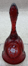Fenton Ruby Red Glass Embossed Bell with Hand Painted Roses picture