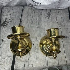 2PC VTG Polished Brass Grandmillenial Colonial Taper Candle Wall Sconces Holders picture