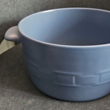 Longaberger Flameware Blue 4 Qt Round Ceramic Casserole Dish Double Handle picture