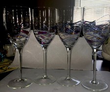 StunniMilano Fostoria Romania Stained Mosaic  Wine Glasses-Set 4 handBlown 10.5” picture