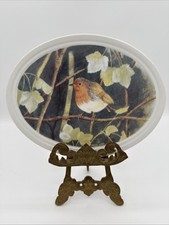 Vtg Sweden 1980s Oval Rörstrand Jackie Lynd Signed Perched RobinCeramic EUC picture