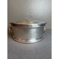 Pyrex 1940 vintage T.M. REG Casserole Hammered Aluminum Server Pyrex Insert/Lid picture