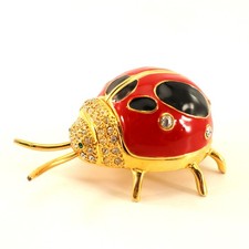 Jere Trinket Box LADYBUG Enameled & Bejeweled Rhinestones Red 6 Legs picture