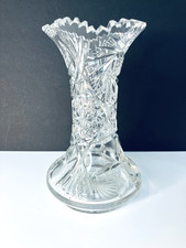 Vintage ABP American Brilliant Period Cut Glass Vase Corset Shape Heavy 10