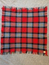 Vintage Horner Woolen Mills Red Plaid Wool Blanket 44”x 44” picture