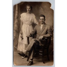 Antique RPPC Real Photo Postcard Couple Portrait Edwardian Fashion 1904-1920 picture