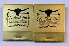 Vintage Ed's Steak House Bedford PA Gold Advertising Matchbooks Pair Matches picture
