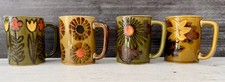 Vintage Otagiri Style Stoneware Mugs Set Of 4 Retro MCM 1970s Floral picture