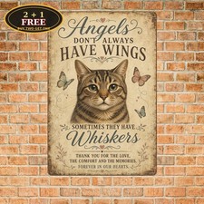 Cat Angels Wings Remembrance Sign Pet Memorial Loss Sympathy Metal Tin Plaque picture