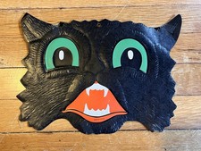 VINTAGE 1950s Beistle HE Luhrs Black Cat Halloween Decoration Embossed Die-Cut picture
