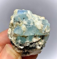 128 Carat Natural Aquamarine With Black Tourmaline Crystal Specimen From Skardu picture