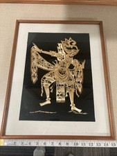 Vintage Straw Wall art Balinese Ramayana art Framed 15x19 picture