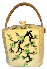 Vintage Moriyama Japanese Biscuit Jar / Cookie Jar With a Green Floral Design picture