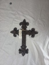NEW STONEBRIAR COLLECITON METAL FLEUR DE LIS CROSS. Antique brown patina finish. picture