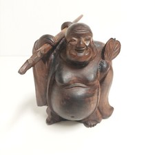 Smiling Buddah - Vintage hand-carved wooden smiling Buddah with detachable staff picture