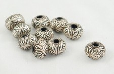 Ten 97% Silver Traditional Antique Thai/Khmer 13mm X 10mm Silver Beads -Unused picture
