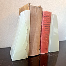 Vintage Mid-Century Jade Wedge Bookends Heavy 5.13lb Pair Marble Green Stone picture
