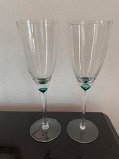 Set of 2 ORREFORS Intermezzo~GREEN Drop Flutes GLASSES~10