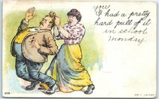 Postcard - Woman Pulling The Man's Hair Comic Art Print picture