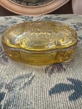 Vintage Victorian Amber Glass Vanity Box Trinket Dish picture