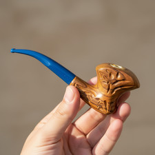 Original Thinker Series Smoking Pipe: Hand-Carved Wood & Natural Horn Stem picture