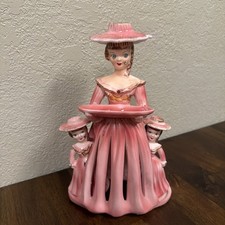 VTG 50's Ceramic Lady Napkin Toothpicks & Candle W/ Salt & Pepper Shakers PINK picture
