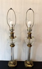 Vintage Crystal Brass Neoclassic Column Table Lamps 36