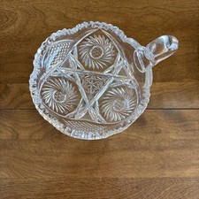 Vtg~American Brilliant Lead Crystal Cut Glass~Candy Dish with Handle picture